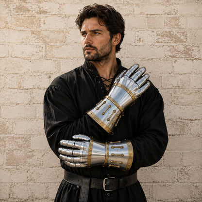 Medieval 16 Gauge Steel Gauntlets – Functional Hand Armor with Leather Lining | SCA Combat, LARP & Reenactment Gloves