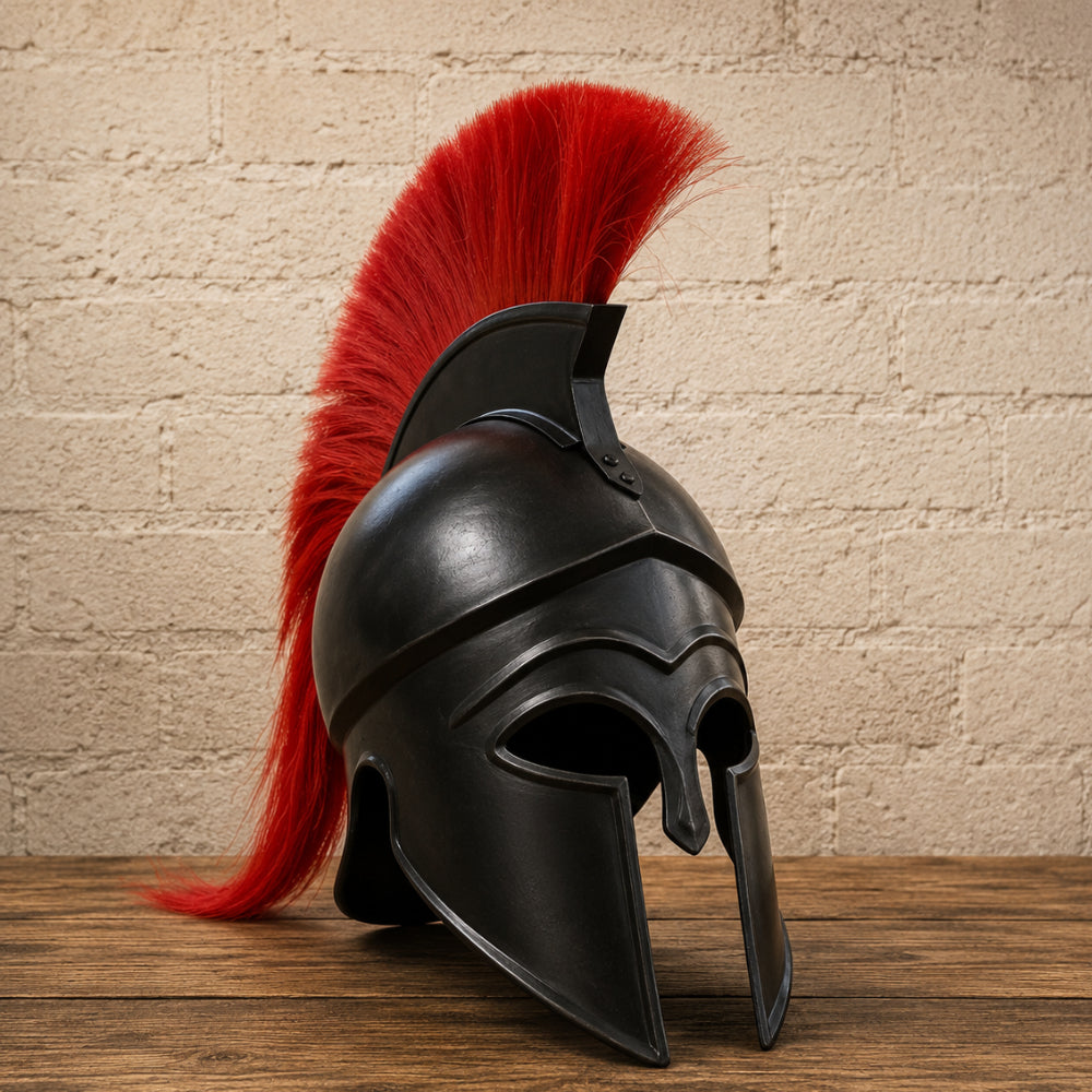 Greek Corinthian Warrior Helmet with Display Stand – Ancient Armor Collectible Gift