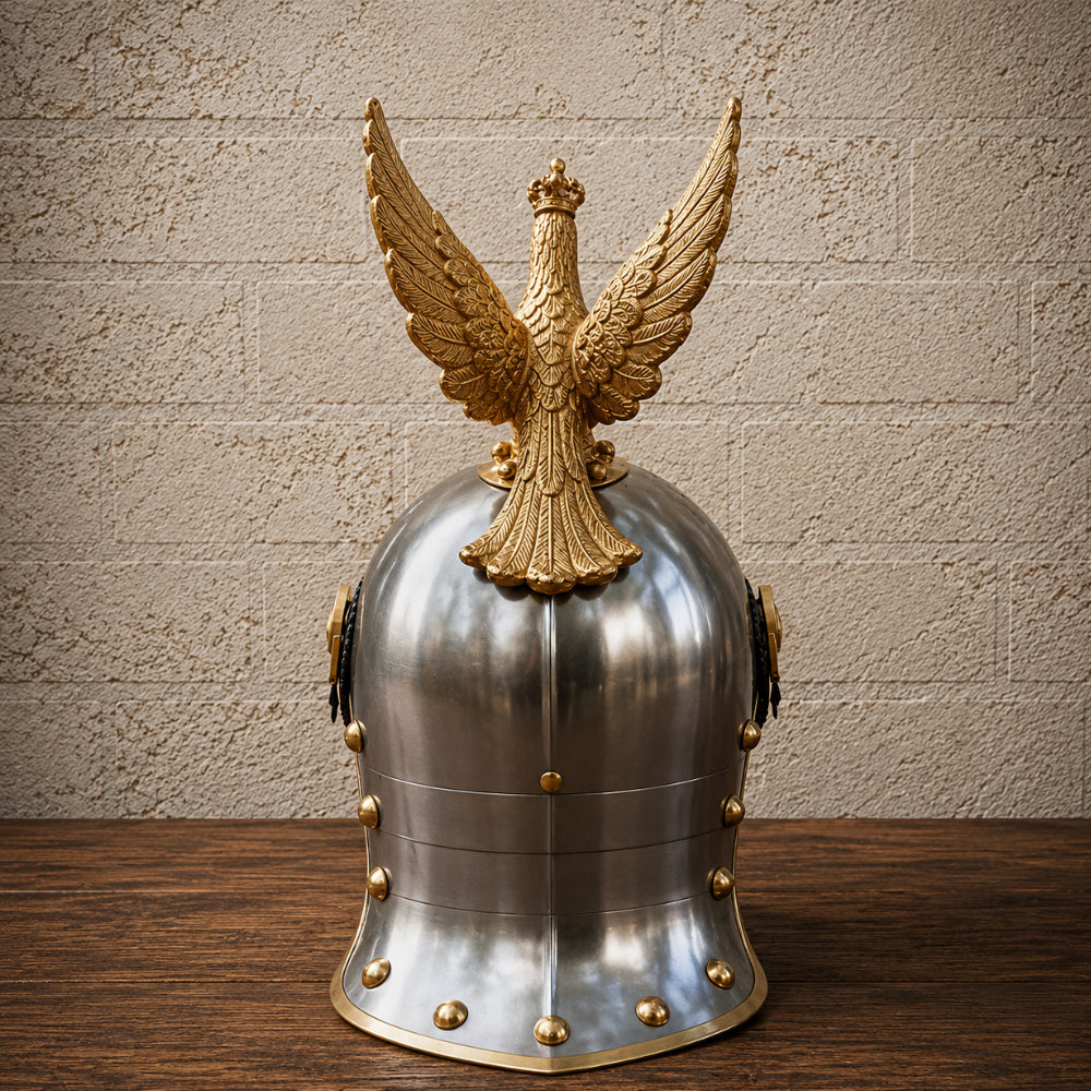 German Pickelhaube Spiked Helmet with Prussian Eagle Crest – Military Replica
