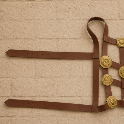 Roman Legionary Phalera Belt with Brass Medallions – Historical Leather Armor Accessory