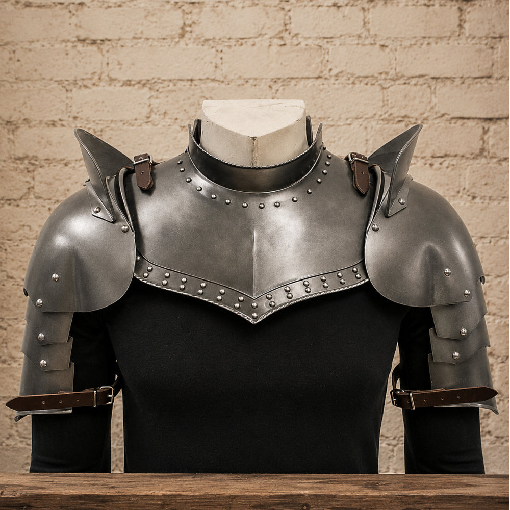 Medieval Steel Pauldrons with Gorget – Knight Shoulder Armor Set
