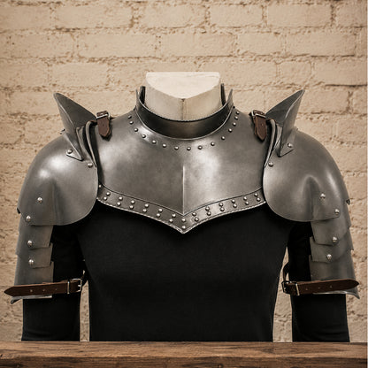 Medieval Steel Pauldrons with Gorget – Knight Shoulder Armor Set