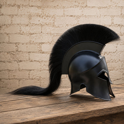 Greek Corinthian Helmet Replica with Wooden Display Stand – Ancient Warrior Armor Collectible