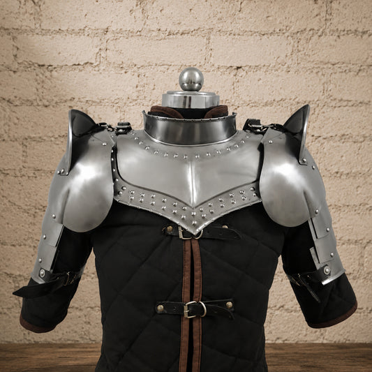 Medieval Steel Pauldrons with Gorget – Knight Shoulder Armor Set