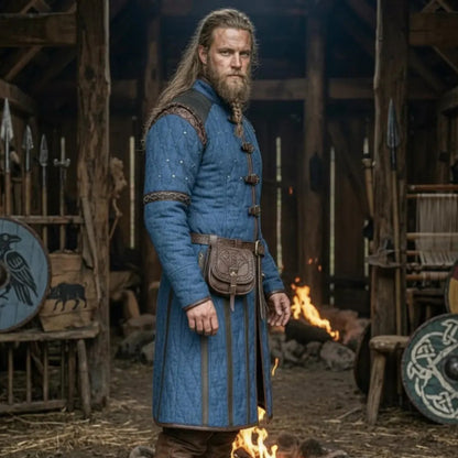 Ren Faire Blue Gambeson Costume – Medieval Padded Armor for Reenactment