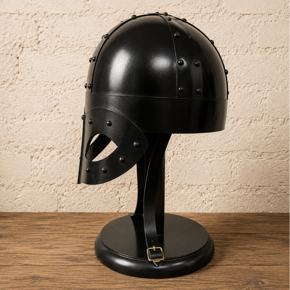 Viking Warrior Mask Helmet – Handmade Black 18 Gauge Steel Helm for LARP, Cosplay & Reenactment