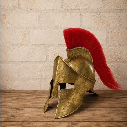 Spartan Helmet with Red Plume – King Leonidas Inspired Warrior Armor with  Wooden Display Stand