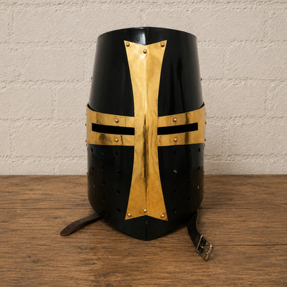 Medieval Templar Crusader Helmet with Wooden Display Stand