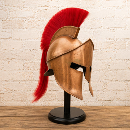 King Leonidas 300 Spartan Warrior Helmet with Red Crest & Wooden Stand