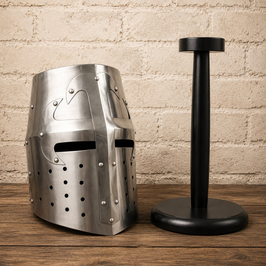 Medieval Knight Templar Helmet – Crusader Armor with Display Stand