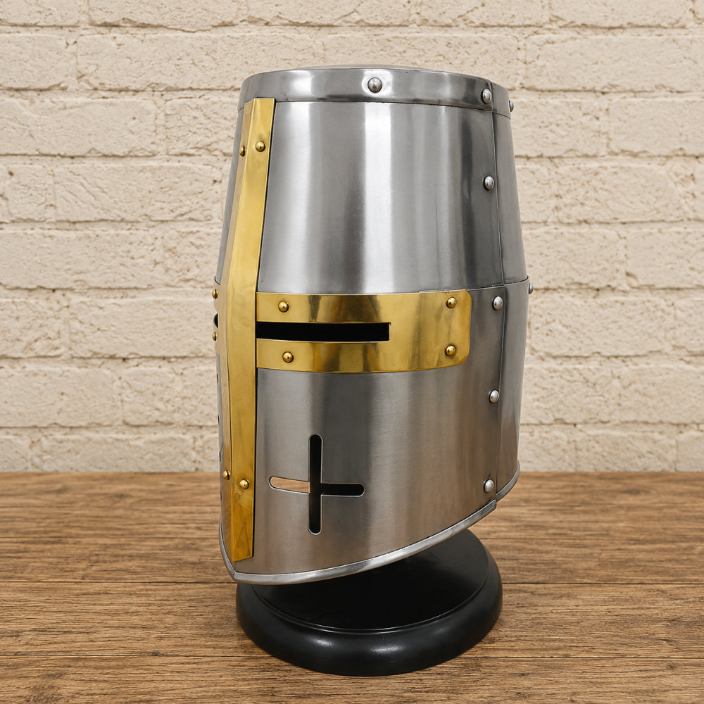 Medieval Templar Crusader Helmet with Complimentary Wooden Display Stand