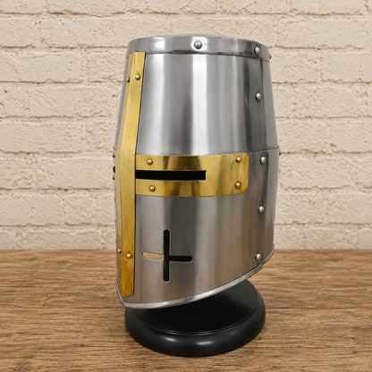 Medieval Templar Crusader Helmet with Complimentary Wooden Display Stand