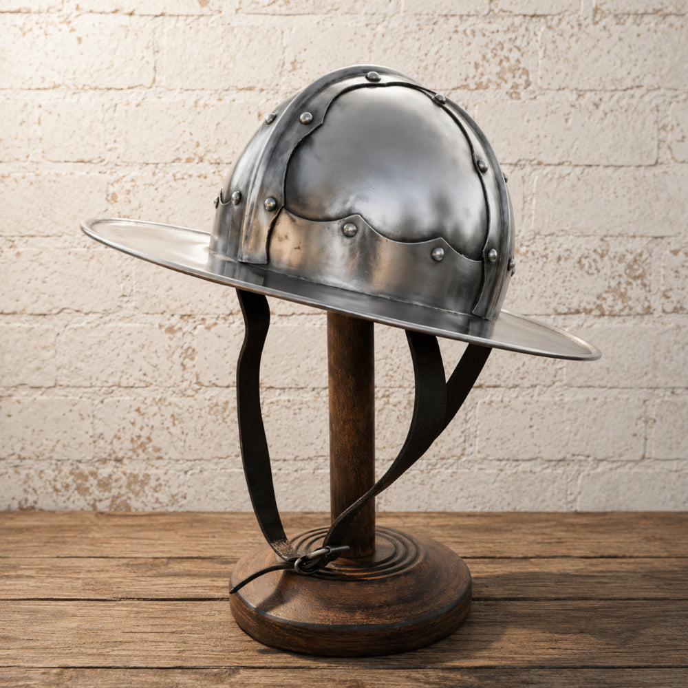 Medieval Kettle Hat Helmet – Handcrafted 18 Gauge Steel Wearable Knight Armor for Reenactment, LARP & Display