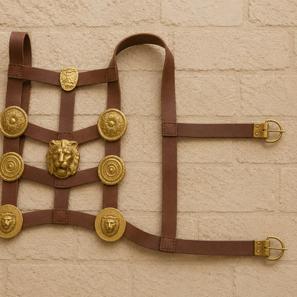 Roman Legionary Phalera Belt with Brass Medallions – Historical Leather Armor Accessory