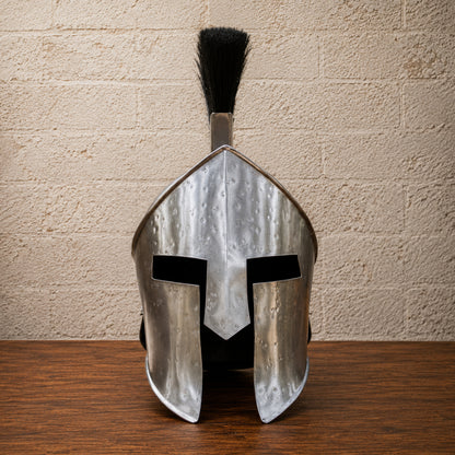 King Leonidas Spartan Helmet with Black Plume & Free Wooden Display Stand