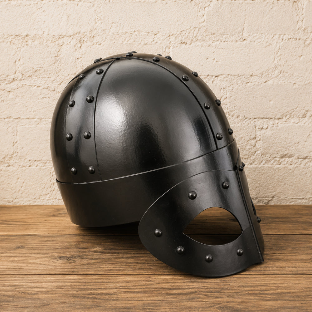 Viking Warrior Mask Helmet – Handmade Black 18 Gauge Steel Helm for LARP, Cosplay & Reenactment