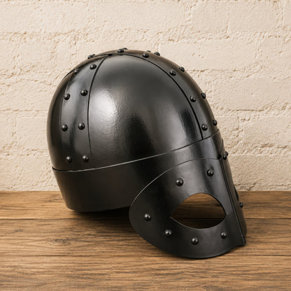 Viking Warrior Mask Helmet – Handmade Black 18 Gauge Steel Helm for LARP, Cosplay & Reenactment