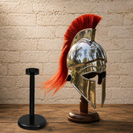 Greek Corinthian Helmet with Silver Finish & Red Plume – Ancient Warrior Display Armor