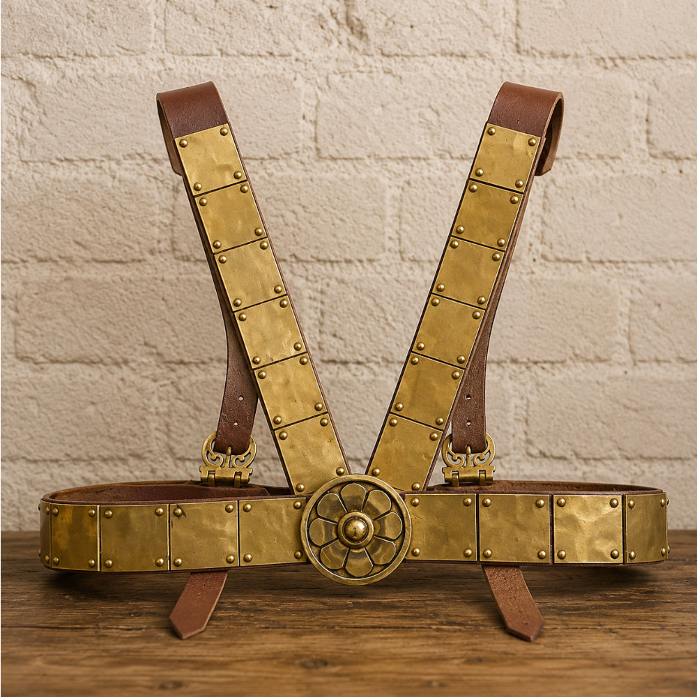 Roman Military Leather Cingulum | Historical Warrior Belt with Brass Hardware