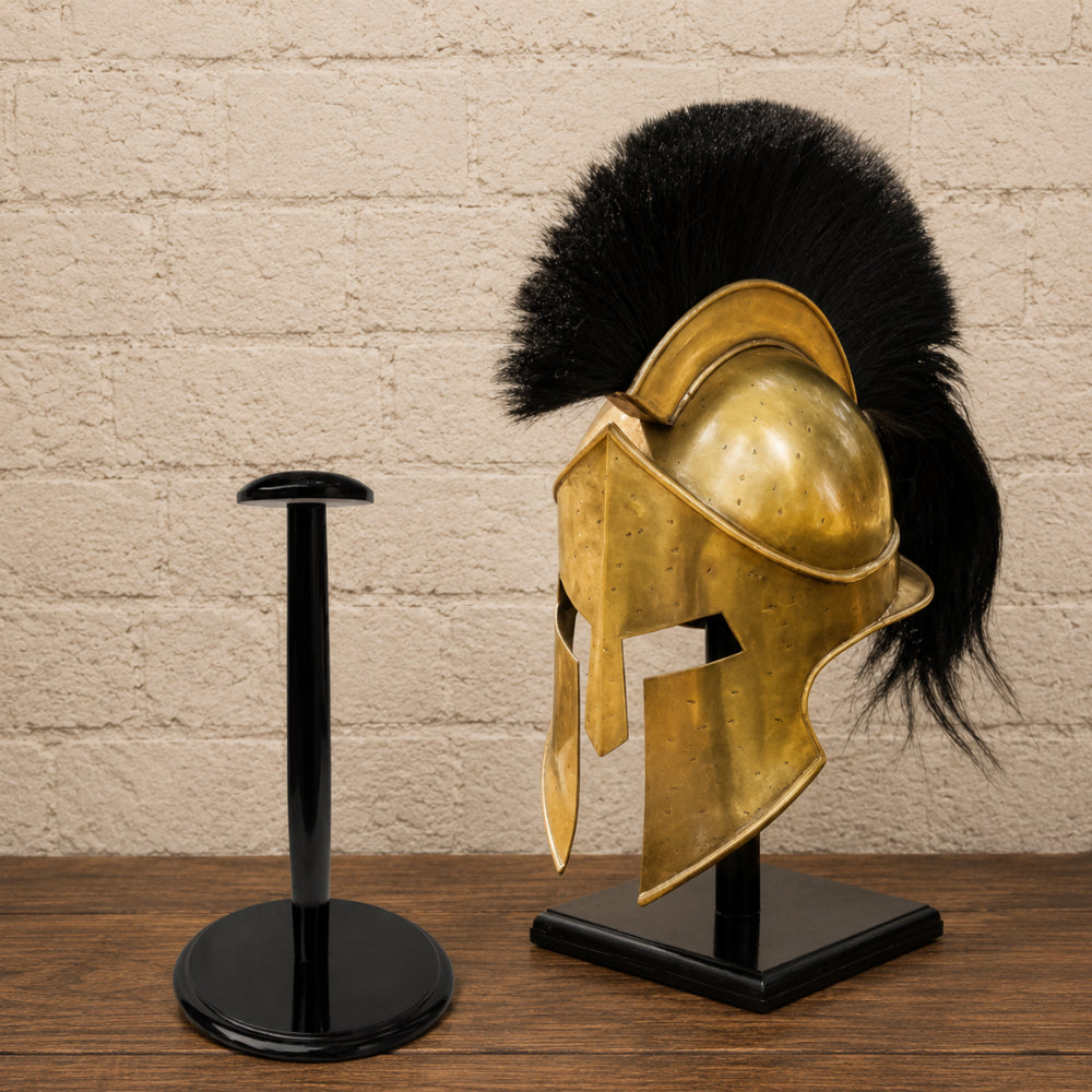 King Leonidas Spartan Helmet Replica with Wooden Display Stand