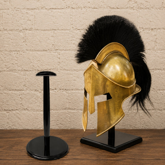 King Leonidas Spartan Helmet Replica with Wooden Display Stand