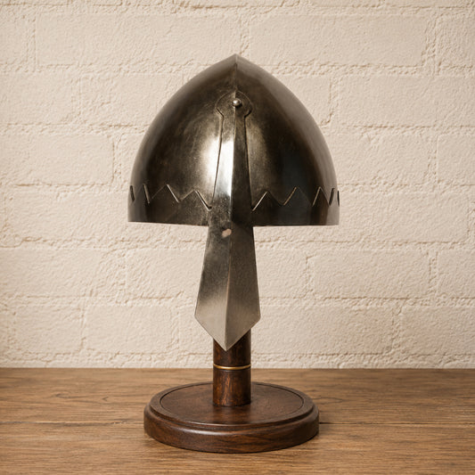 Medieval Norman Nasal Helmet with Display Stand – Knight Armor Helm for LARP, SCA & Reenactment