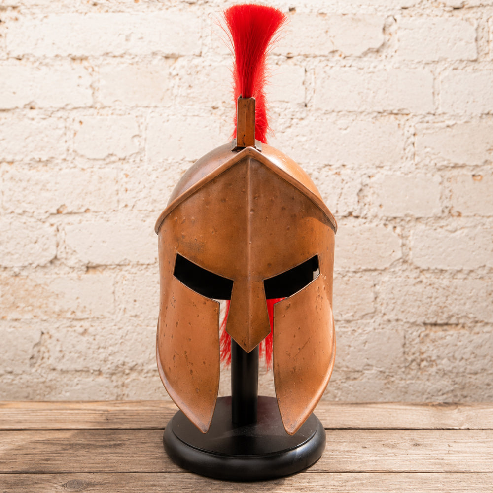 King Leonidas 300 Spartan Warrior Helmet with Red Crest & Wooden Stand