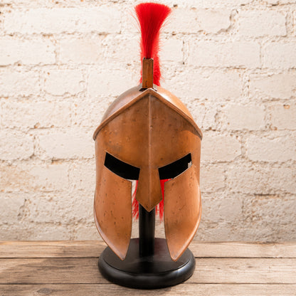 King Leonidas 300 Spartan Warrior Helmet with Red Crest & Wooden Stand