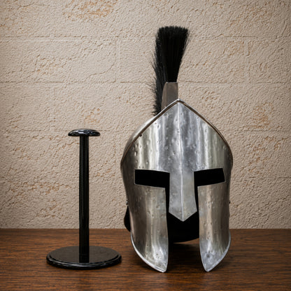 King Leonidas Spartan Helmet with Black Plume & Free Wooden Display Stand