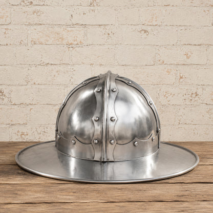 Medieval Kettle Hat Helmet – Handcrafted 18 Gauge Steel Wearable Knight Armor for Reenactment, LARP & Display