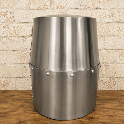 Medieval Brass Templar Crusader Helmet with Wooden Display Stand – Decorative Collectible Gift
