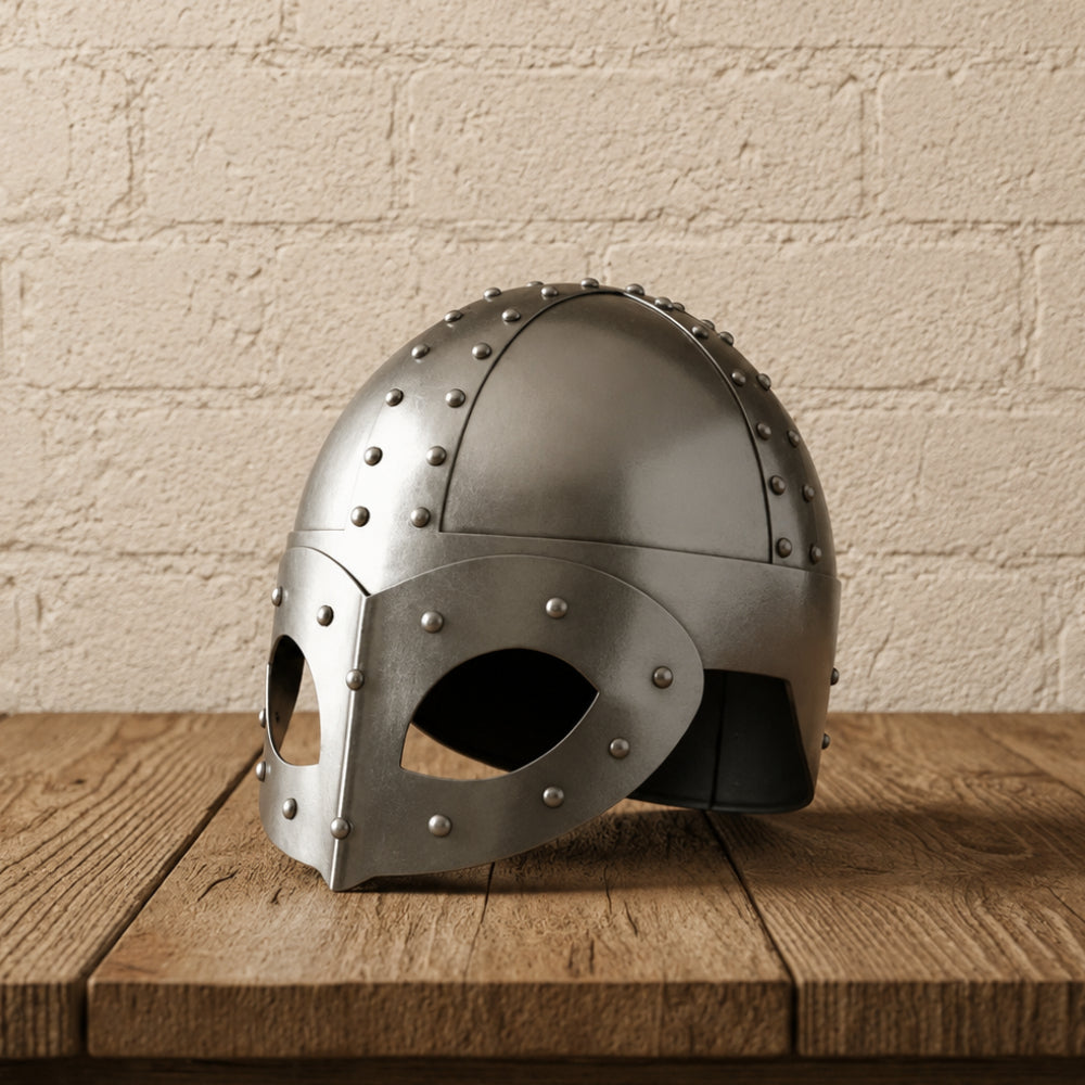 Steel Viking Norse Spectacle Helmet with Wooden Display Stand
