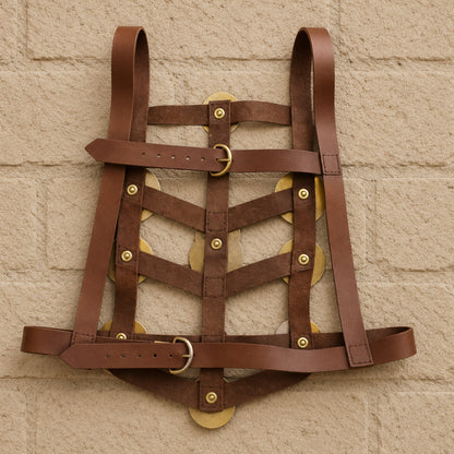Roman Legionary Phalera Belt with Brass Medallions – Historical Leather Armor Accessory