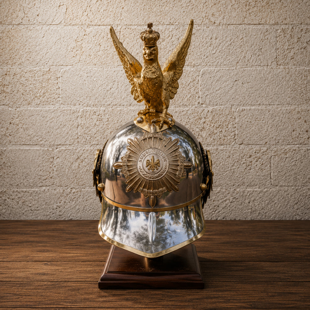 German Pickelhaube Spiked Helmet with Prussian Eagle Crest – Military Replica