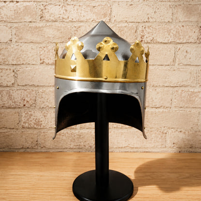 King Richard the Lionheart Helmet with Wooden Display Stand – Medieval Crusader Armor Replica