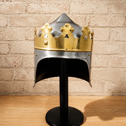 King Richard the Lionheart Helmet with Wooden Display Stand – Medieval Crusader Armor Replica