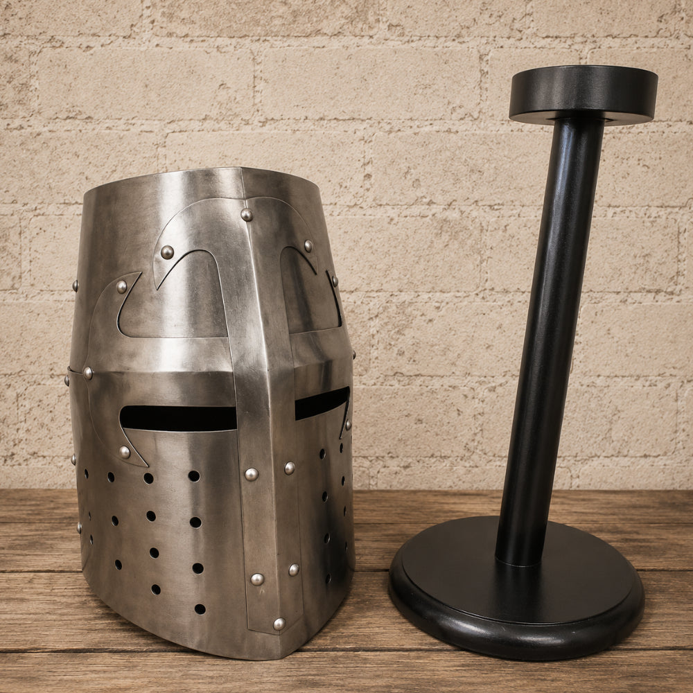 Medieval Knight Templar Helmet – Crusader Armor with Display Stand