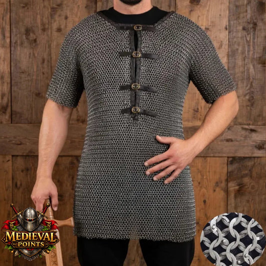 9 MM Chainmail Shirt: Flat Ring Riveted ,Half Sleeve, Ren Faire Costume,