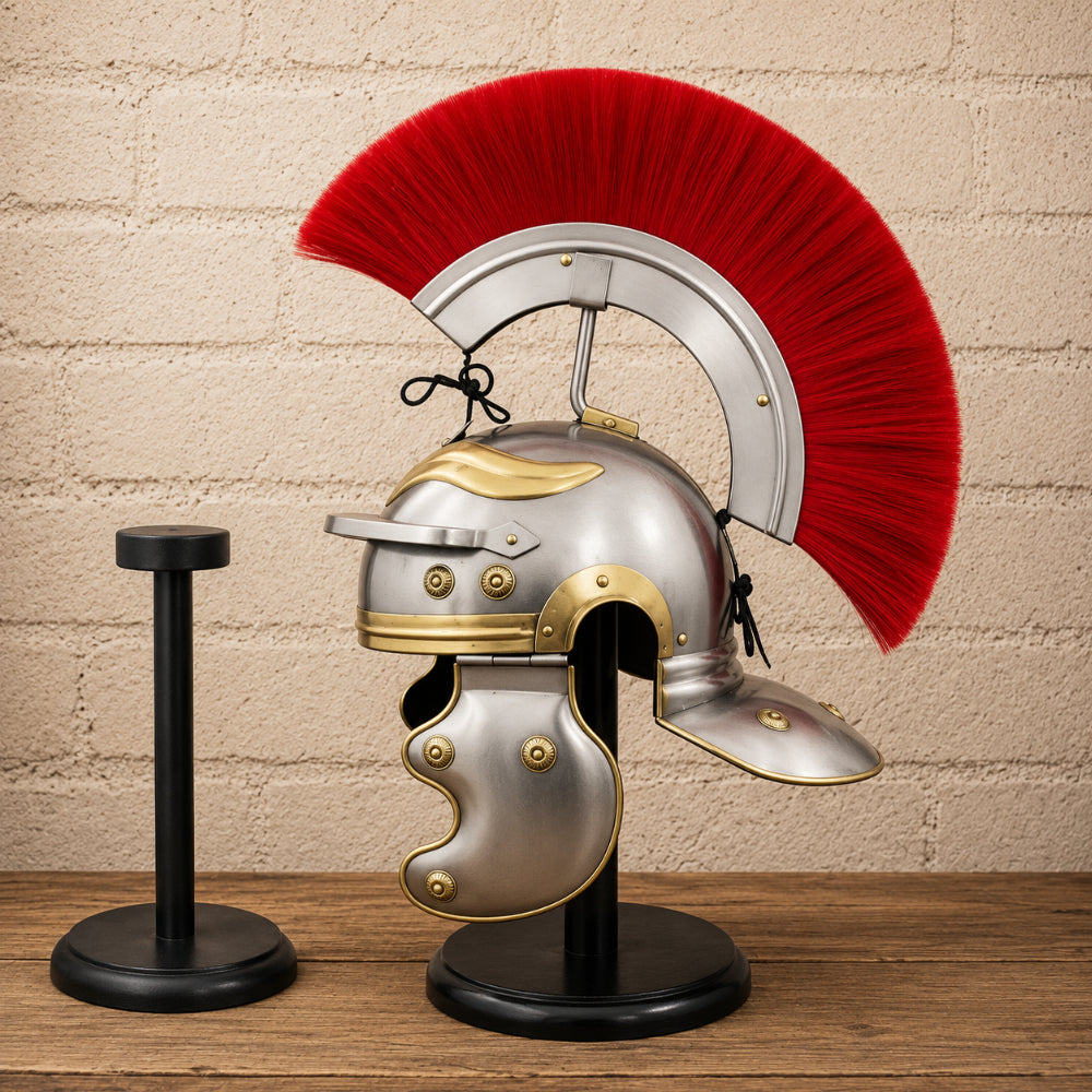 Roman Centurion Helmet with Red Plume & Display Stand – Perfect New Year Gift