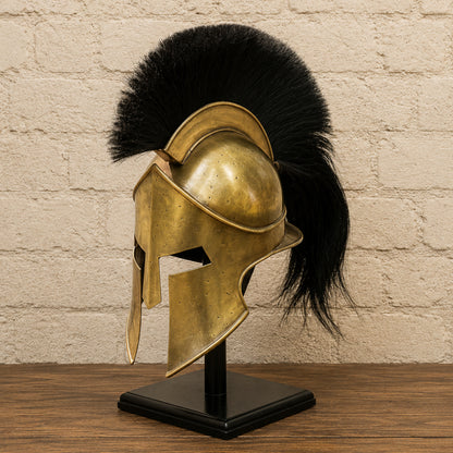 King Leonidas Spartan Helmet Replica with Wooden Display Stand