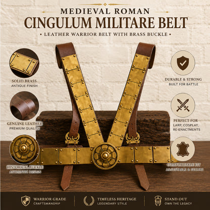 Roman Military Leather Cingulum | Historical Warrior Belt with Brass Hardware