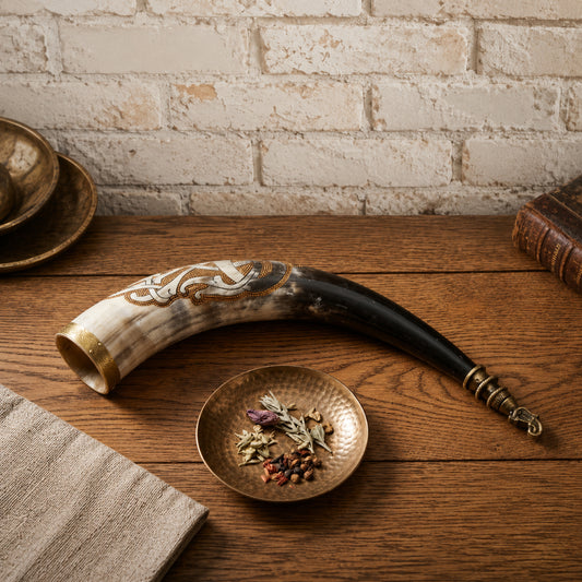 Authentic Viking Mead Horn – Hand-Engraved Norse Symbols