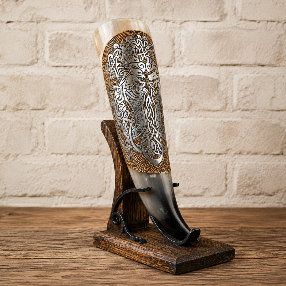 Authentic Viking Wolf Horn  – Hand-Engraved Celtic Knot Design