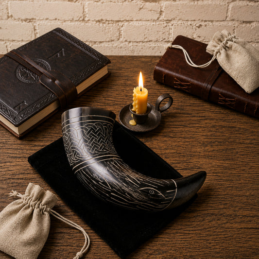 Raven Viking Drinking Horn – Handcrafted Horn with Norse Engravings