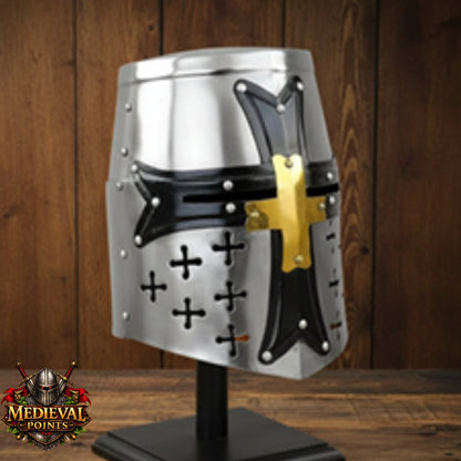 Special Edition Templar Crusader Knight Helmet with Display Stand ,Gift for Him