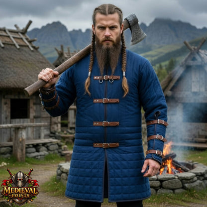 Quilted Gambeson : Viking Navy blue Costume , Halloween Gift