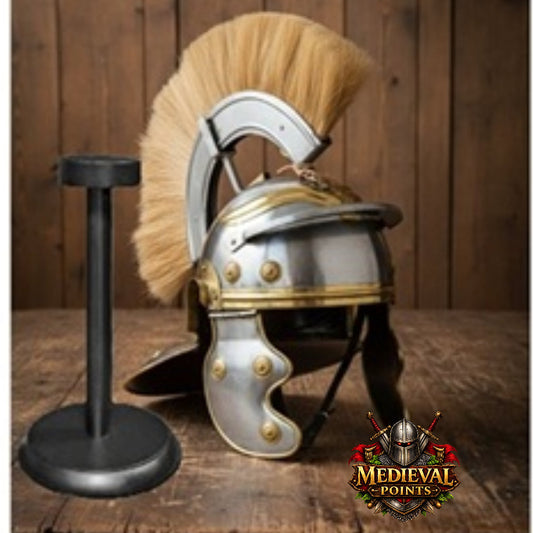 New Roman Centurion Helmet with Stand, Centurion Helmet With Brown Hair