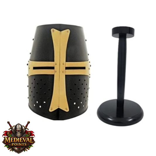 Black Crusader Helmet : Templar Warrior Helmet Helm with Display Stand