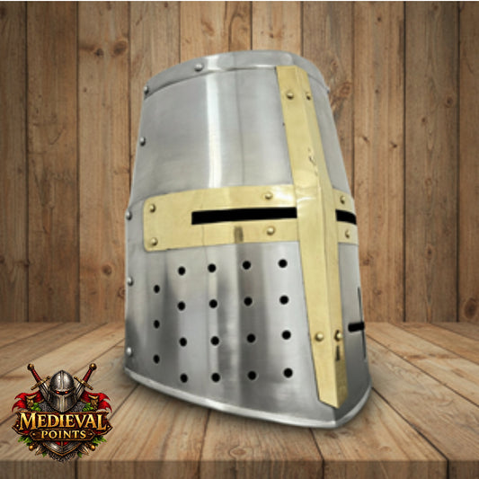 New Templar Crusader Helmet : Brass Cross Helm, Ren faire Costume ,