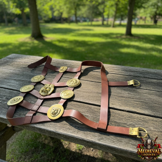 Roman Phalera Belt – Brass & Leather Military Reenactment Soldier Belt